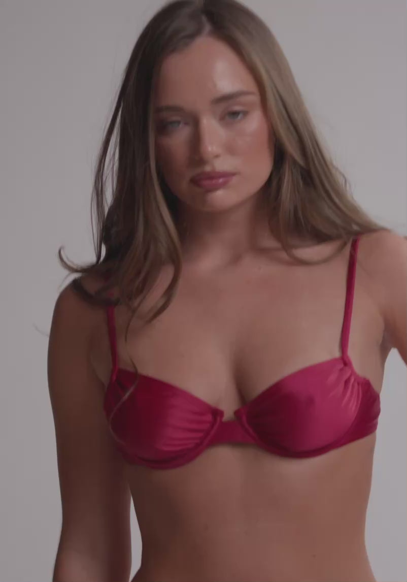 model is wearing an S bikini bottom - red breeze cheeky bikini bottom