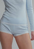 model is wearing an S short - blue cherish short