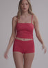 model is wearing an S bikini bottom - multi,red cove swim short