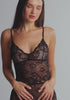 model is wearing an S slip - black the lace slip