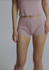 model is wearing an XS short - pink whisper bamboo short