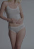 model is wearing an S cami - grey whisper bamboo cami