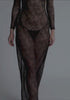 model is wearing an S maxi dress - black cascade maxi dress