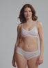 model is wearing an S panty - multi,pink the micro lace trim hipster