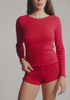 model is wearing an S top - red dream cotton pointelle long sleeve top