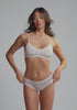 model is wearing an S panty - multi,white the micro lace trim hipster