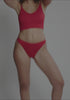 model is wearing an S panty - red the rib high leg thong